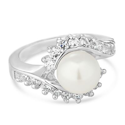 Cubic zirconia surround pearl ring